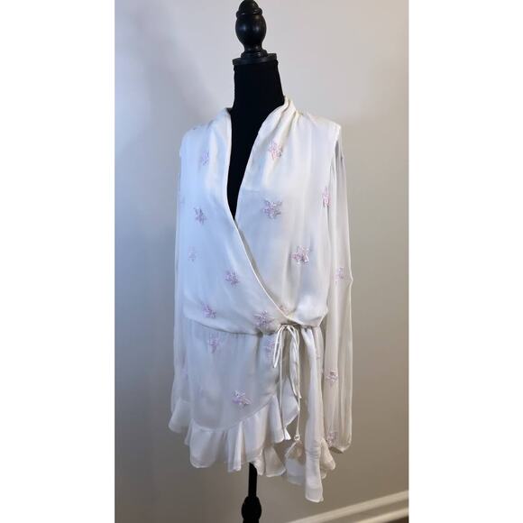 Rococo Sand Stellar Georgette Short Dress in White Medium Long Sleeve Sequins - Picture 2 of 5